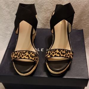 Cole Haan Black and Leopard Print Wedges